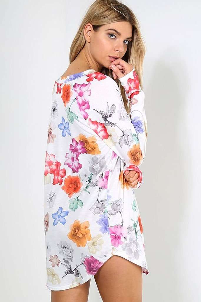 Elissia Long Sleeve Floral Print Baggy Top - bejealous-com