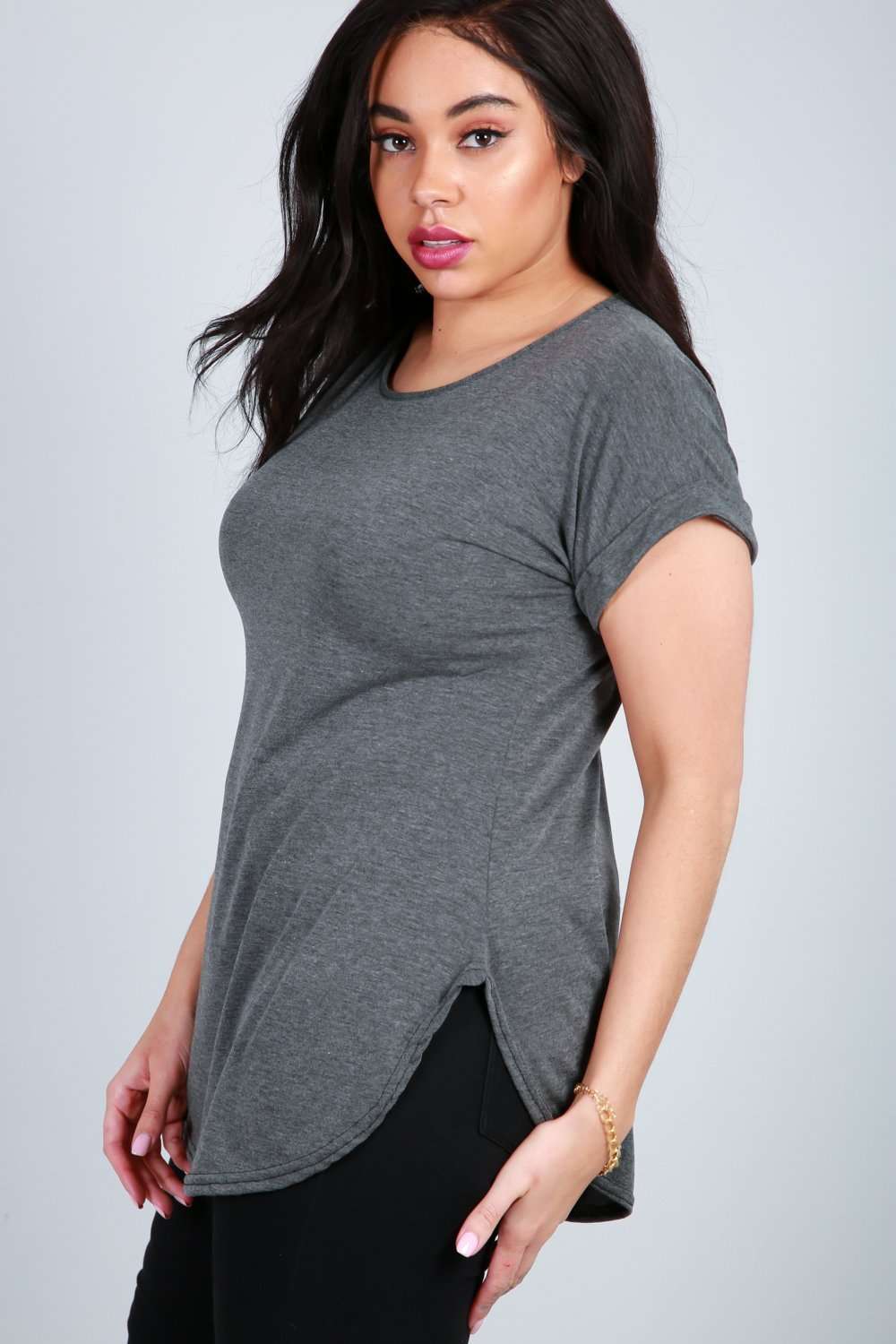 Eliza Plus Curved Hem Jersey Tshirt - bejealous-com