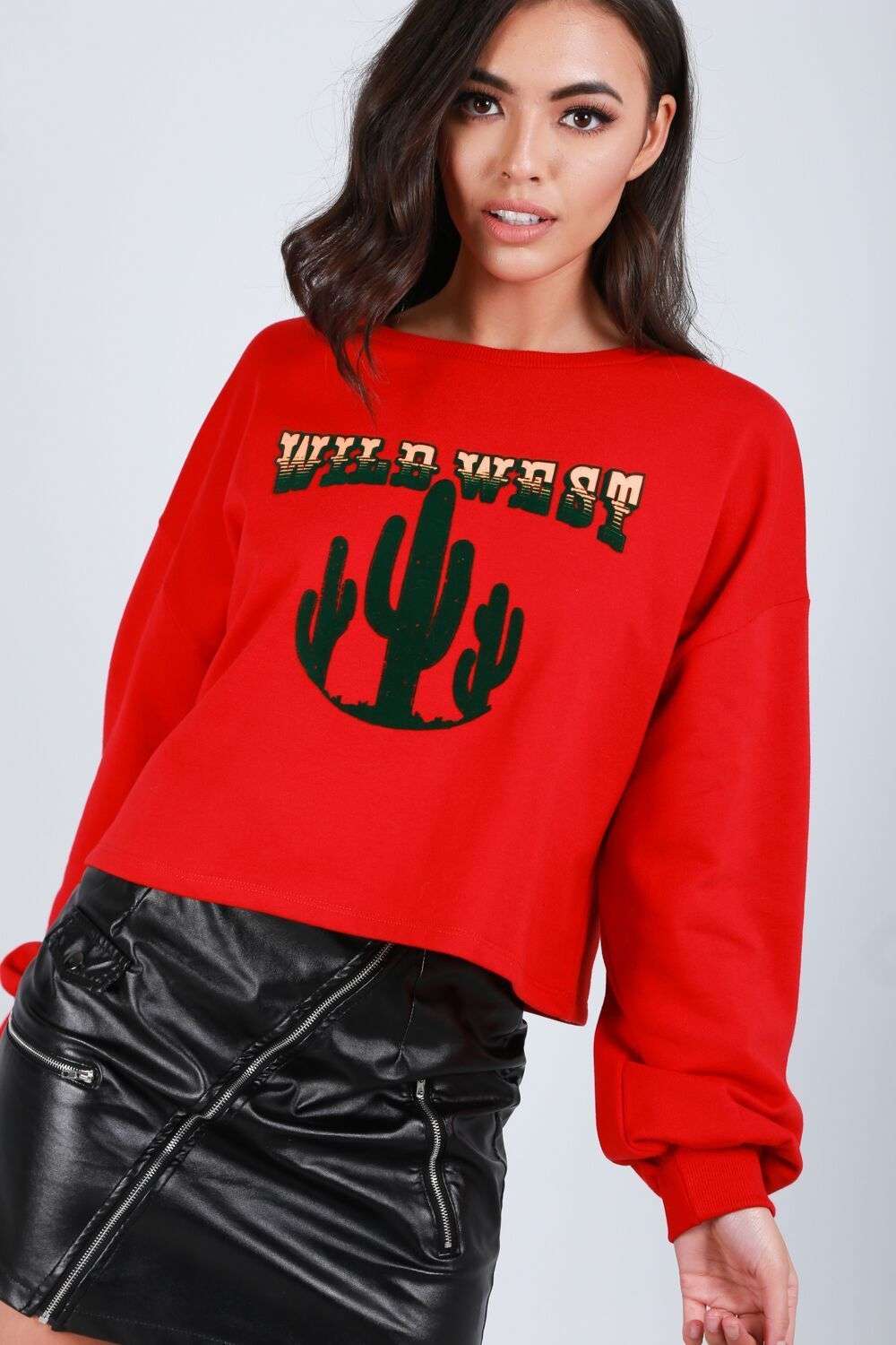 Ella Wild West Print Cropped Sweatshirt - bejealous-com