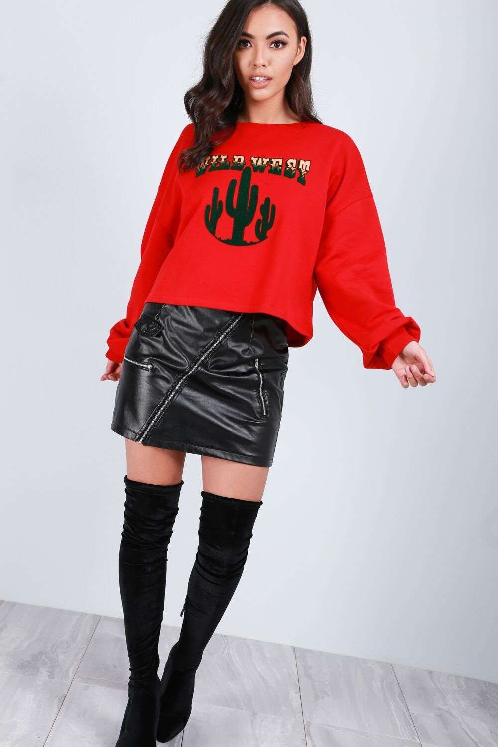 Ella Wild West Print Cropped Sweatshirt - bejealous-com