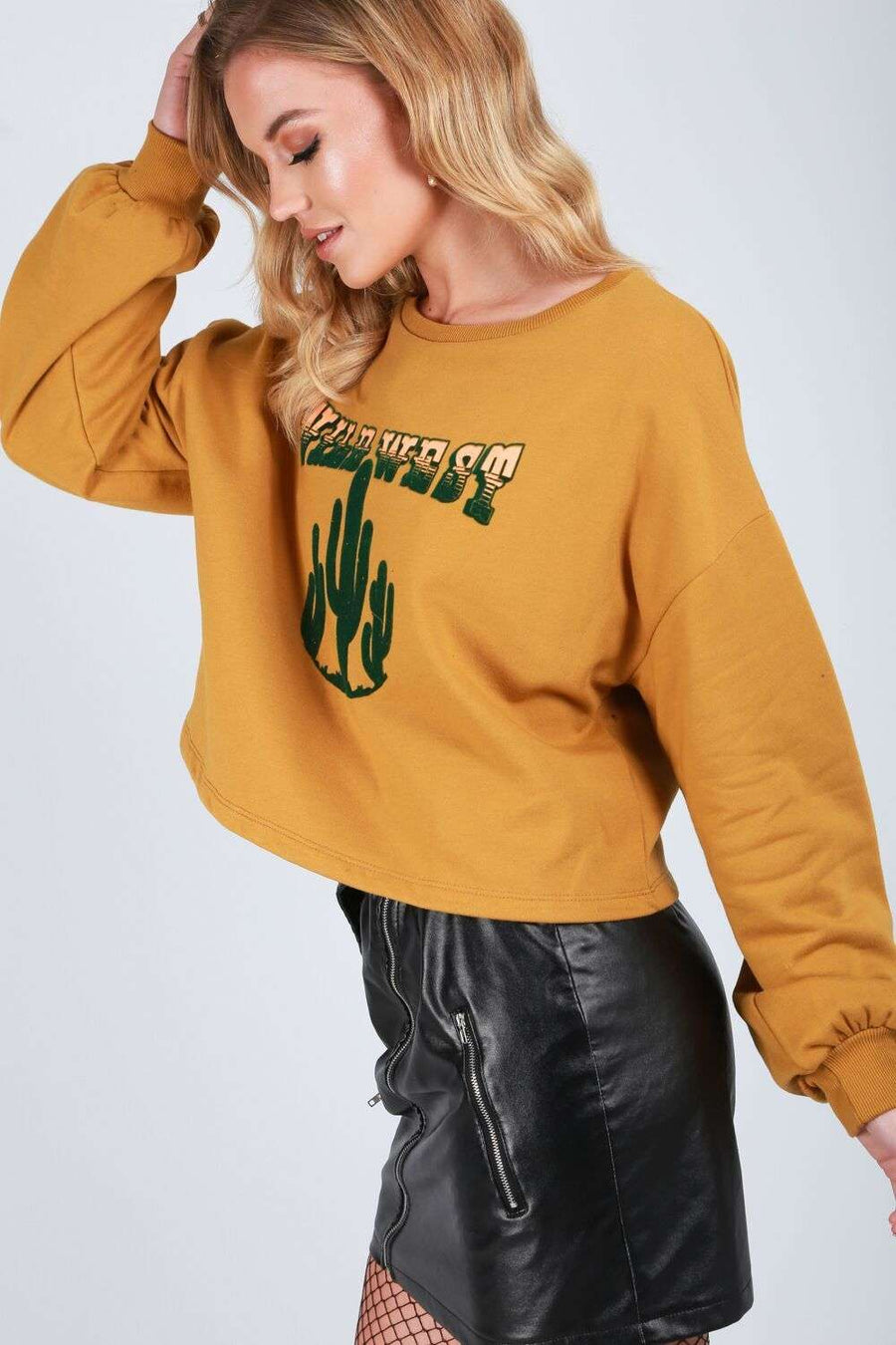 Ella Wild West Slogan Cropped Sweatshirt - bejealous-com