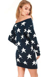 Ellia Bardot Star Print Knitted Jumper Dress - bejealous-com