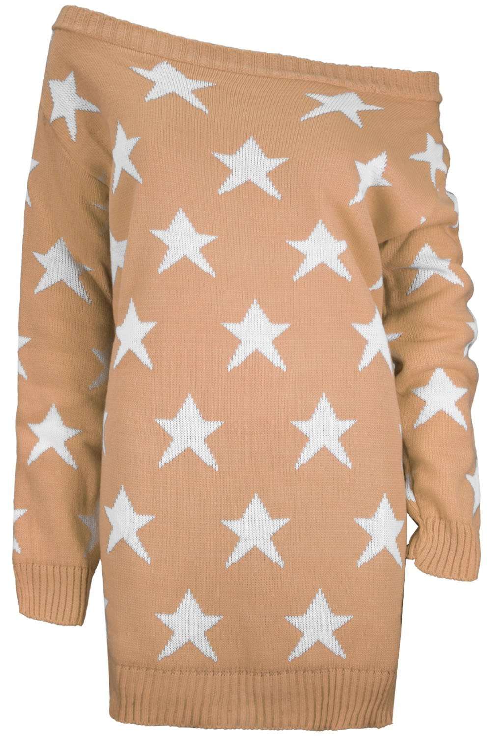 Ellia Bardot Star Print Knitted Jumper Dress - bejealous-com