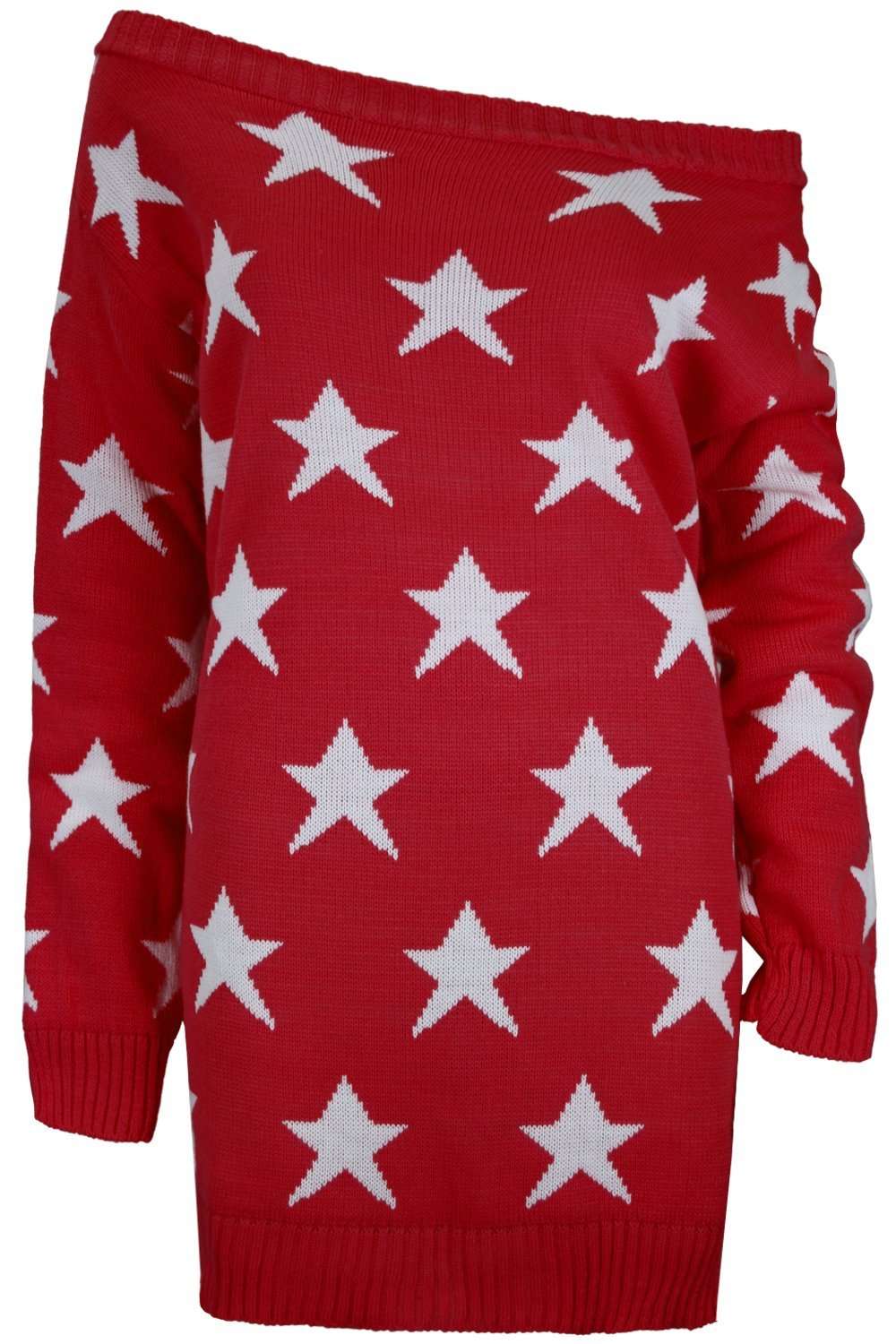 Ellia Bardot Star Print Knitted Jumper Dress - bejealous-com