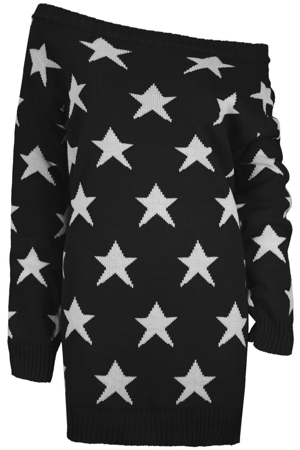 Ellia Bardot Star Print Knitted Jumper Dress - bejealous-com