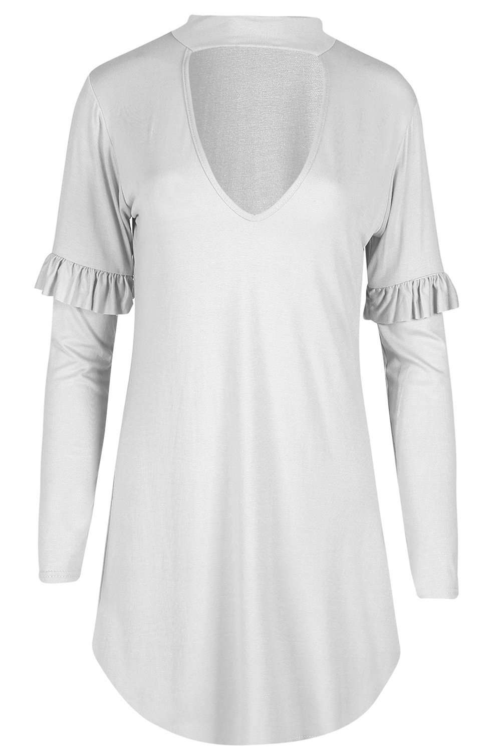 Ellia Long Sleeve Choker Neck Mini Dress - bejealous-com