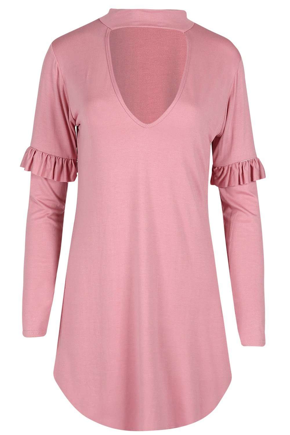 Ellia Long Sleeve Choker Neck Mini Dress - bejealous-com