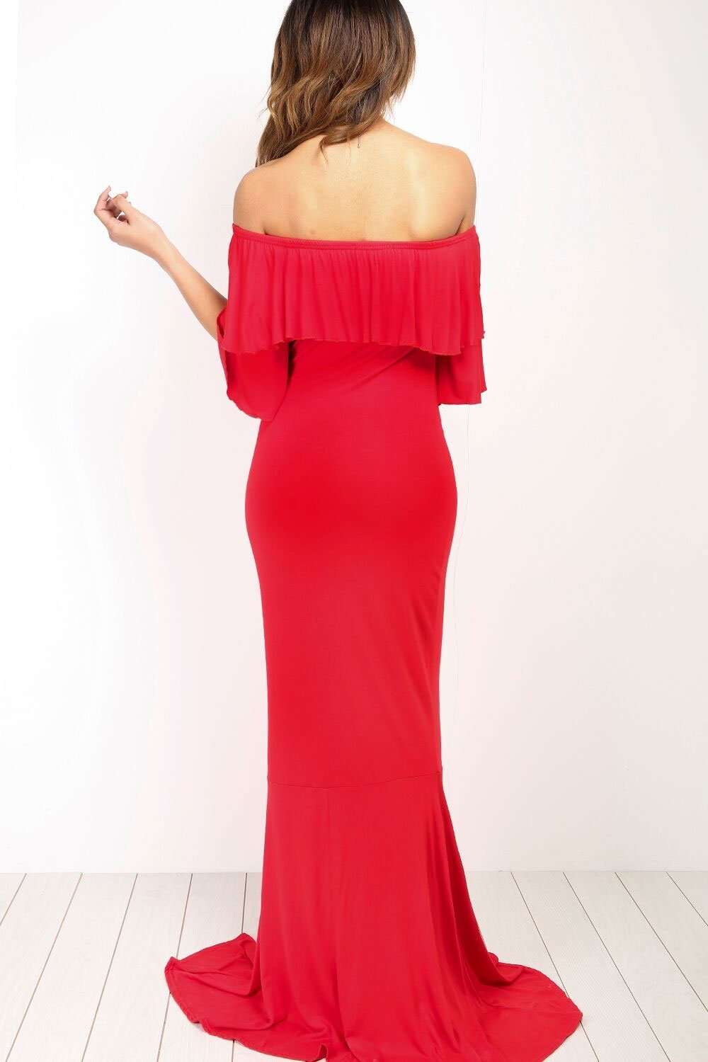 Ellie Bardot Frill Sleeve Fishtail Maxi Dress - bejealous-com