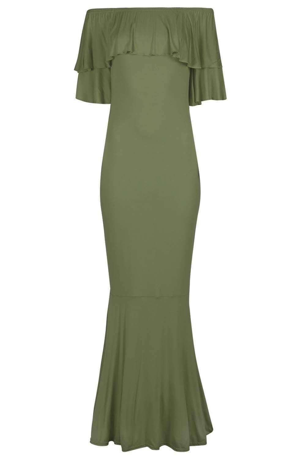 Ellie Bardot Frill Sleeve Fishtail Maxi Dress - bejealous-com