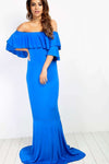 Ellie Bardot Frill Sleeve Fishtail Maxi Dress - bejealous-com