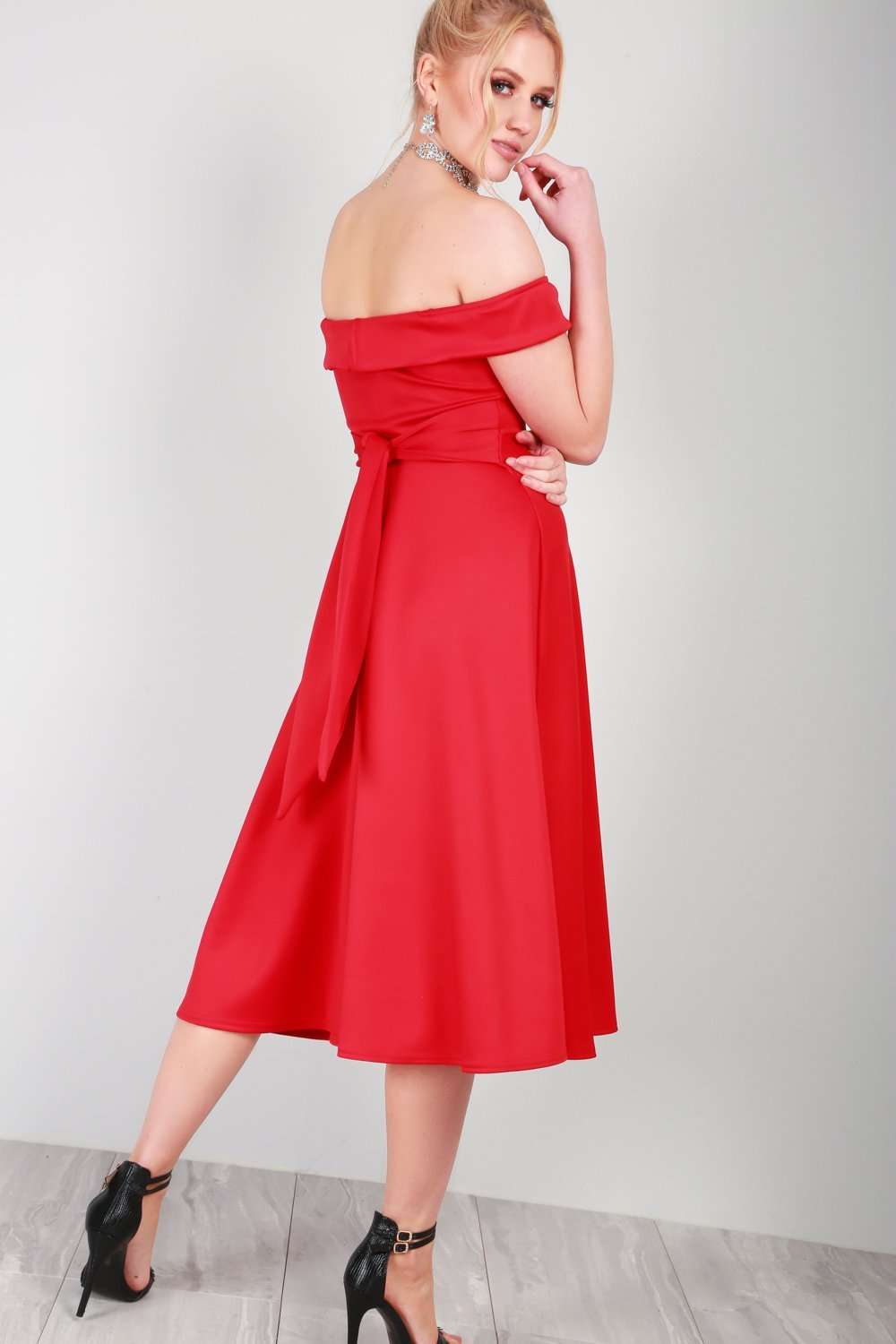 Ellie Off Shoulder Midi Skater Dress - bejealous-com