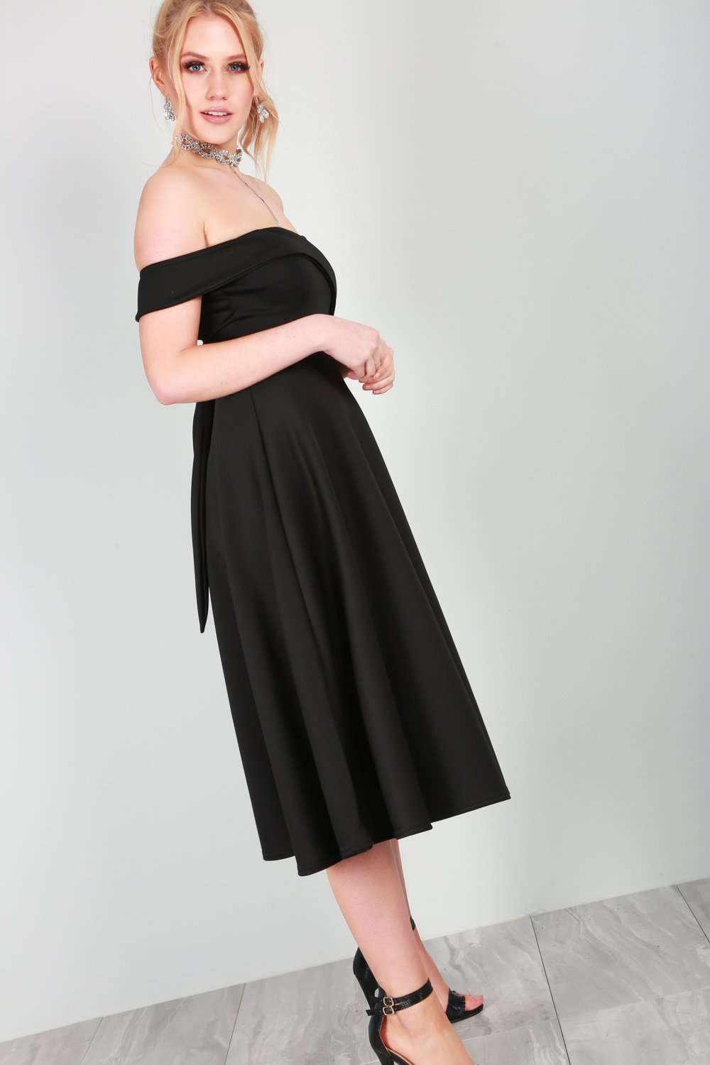 Ellie Off Shoulder Midi Skater Dress - bejealous-com