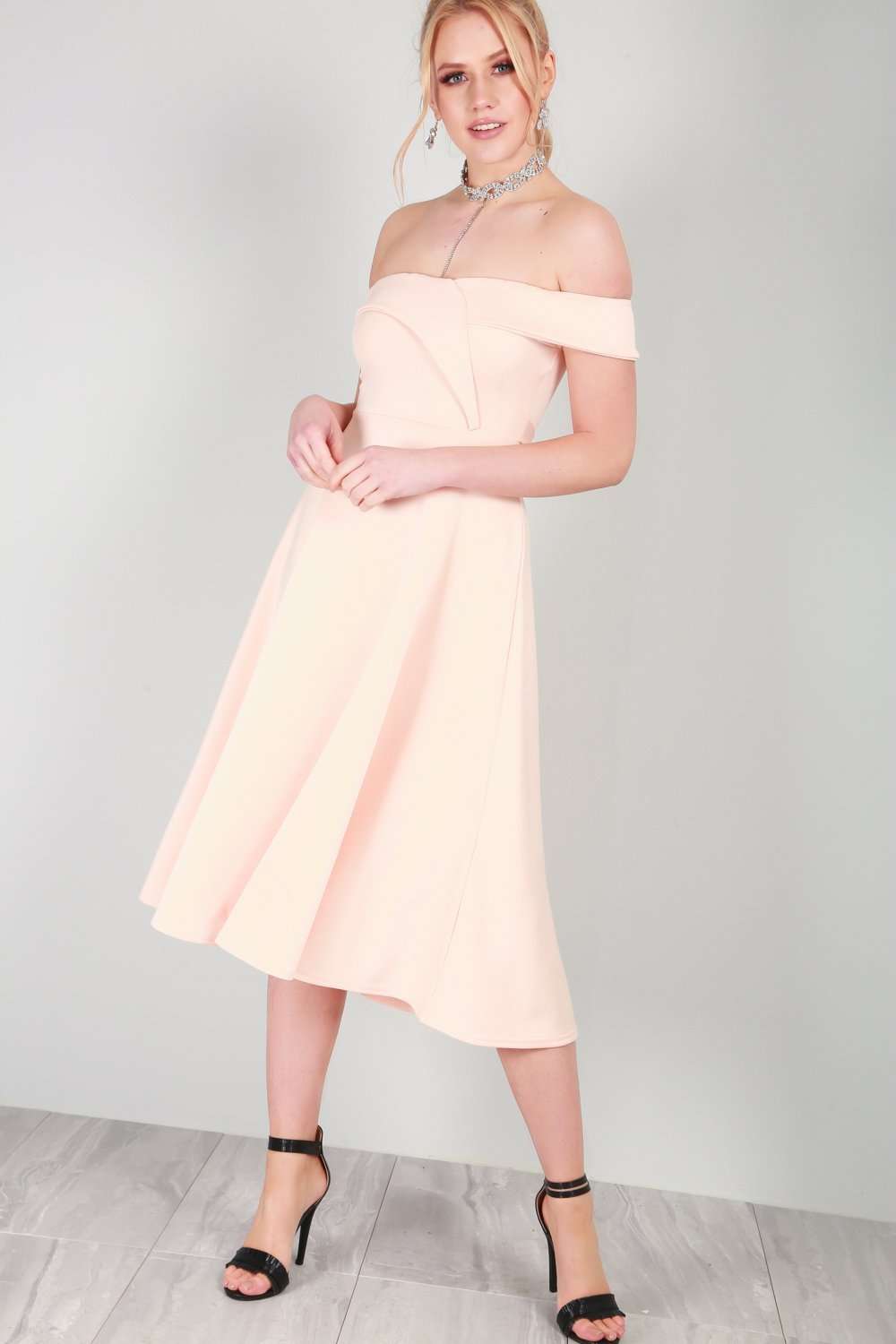 Ellie Off Shoulder Midi Skater Dress - bejealous-com