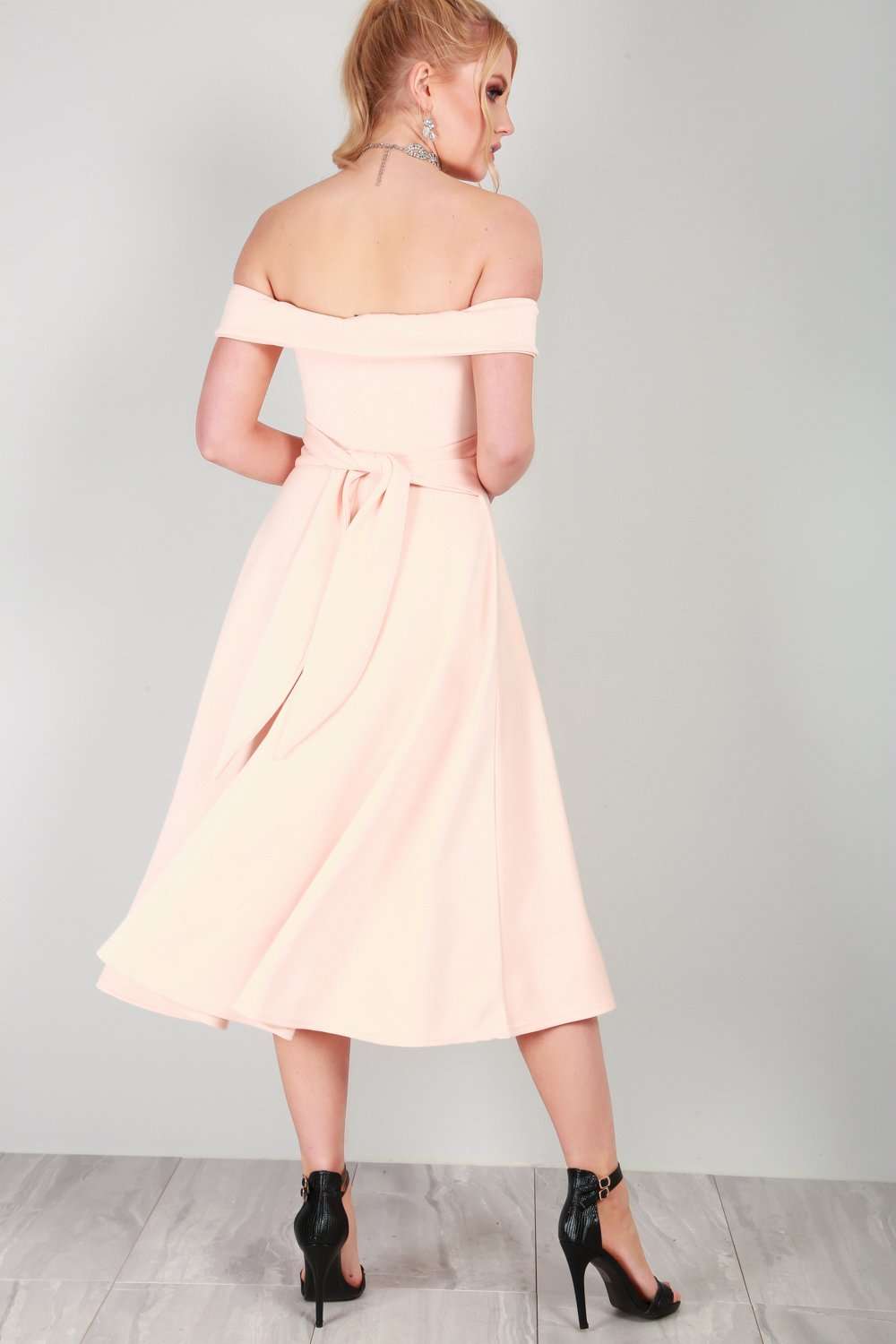 Ellie Off Shoulder Midi Swing Dress - bejealous-com