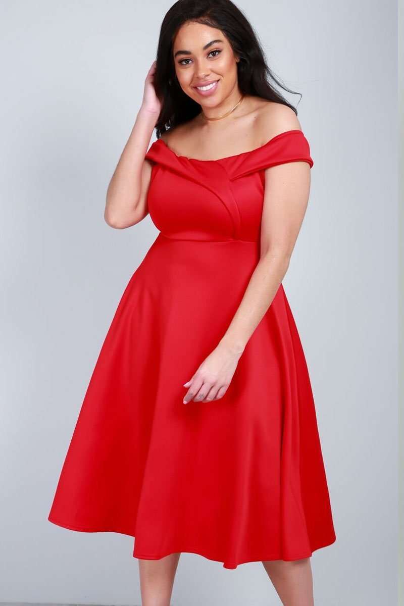 Ellie Plus Size Bardot Swing Dress - bejealous-com