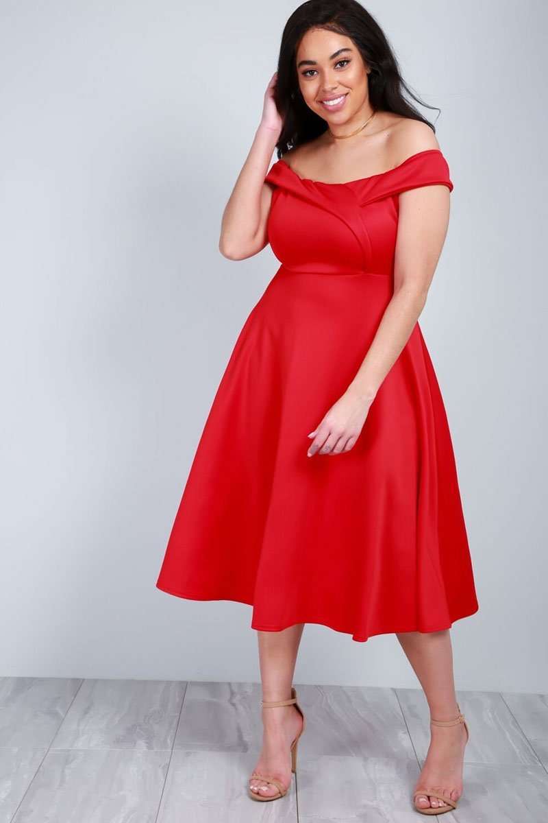 Ellie Plus Size Bardot Swing Dress - bejealous-com