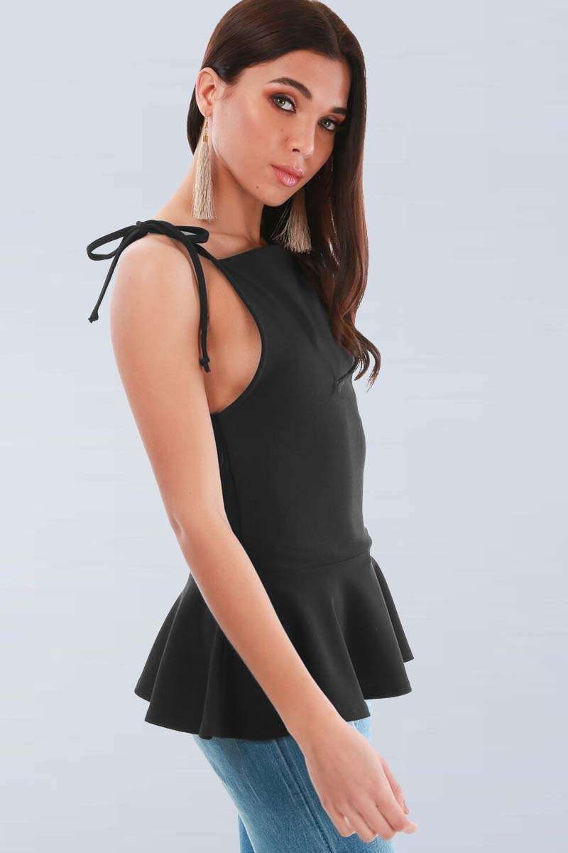 Eloise Strappy Square Neck Peplum Frill Top - bejealous-com