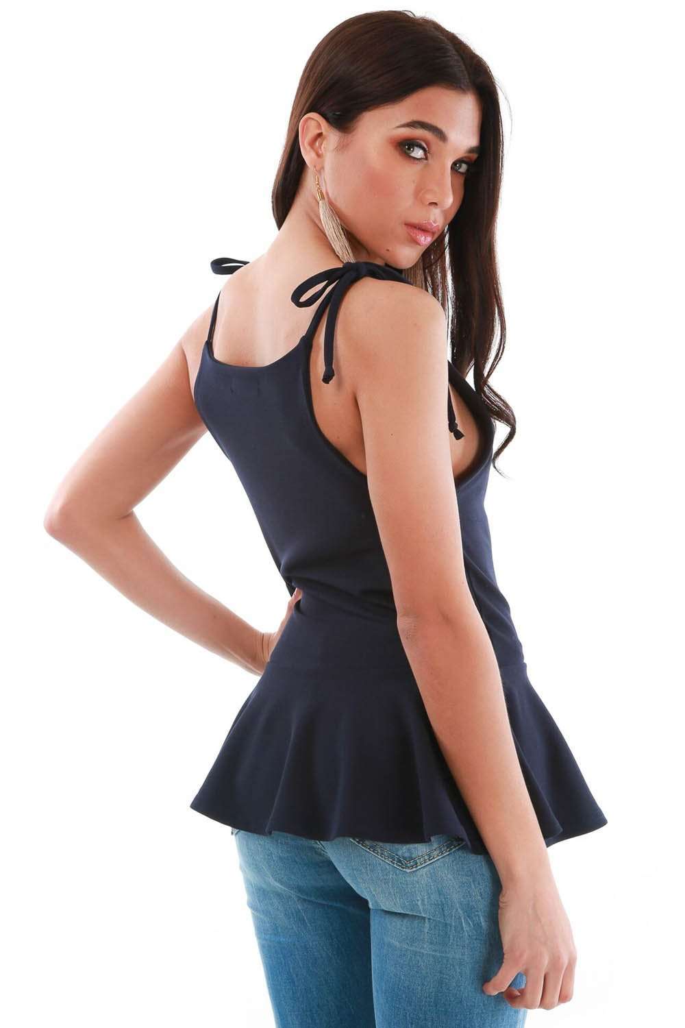 Eloise Strappy Square Neck Peplum Frill Top - bejealous-com