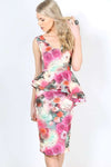 Elouise Floral Print Peplum Frill Midi Dress - bejealous-com