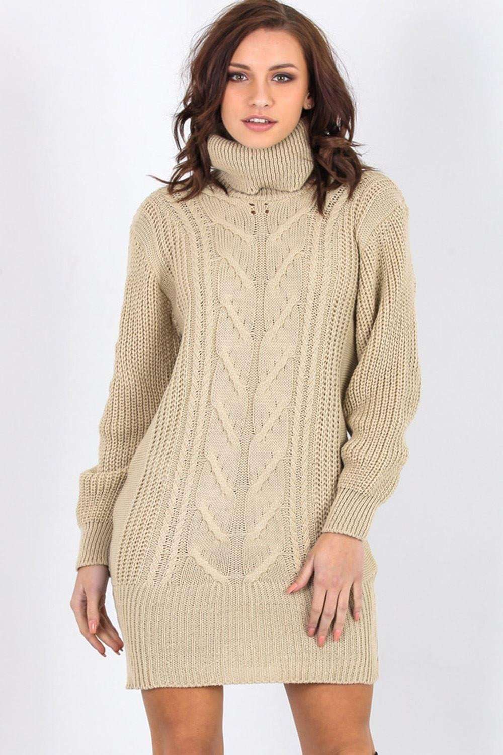 Elouise Roll Neck Knitted Jumper Dress - bejealous-com