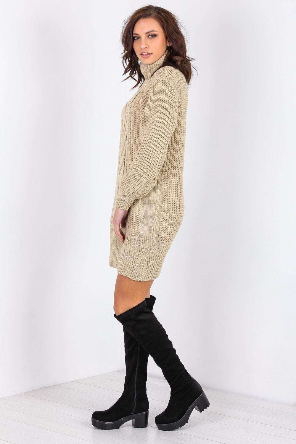 Elouise Roll Neck Knitted Jumper Dress - bejealous-com