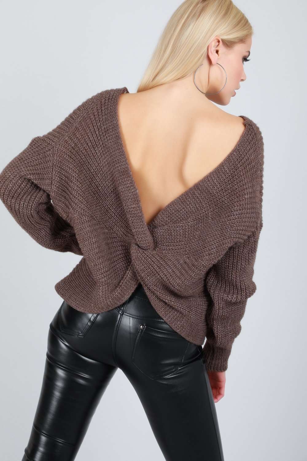 Elsi Twisted Back Oversized Knitted Jumper - bejealous-com