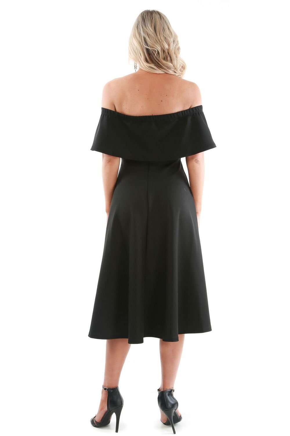 Elsie Bardot Frill Midi Skater Dress - bejealous-com