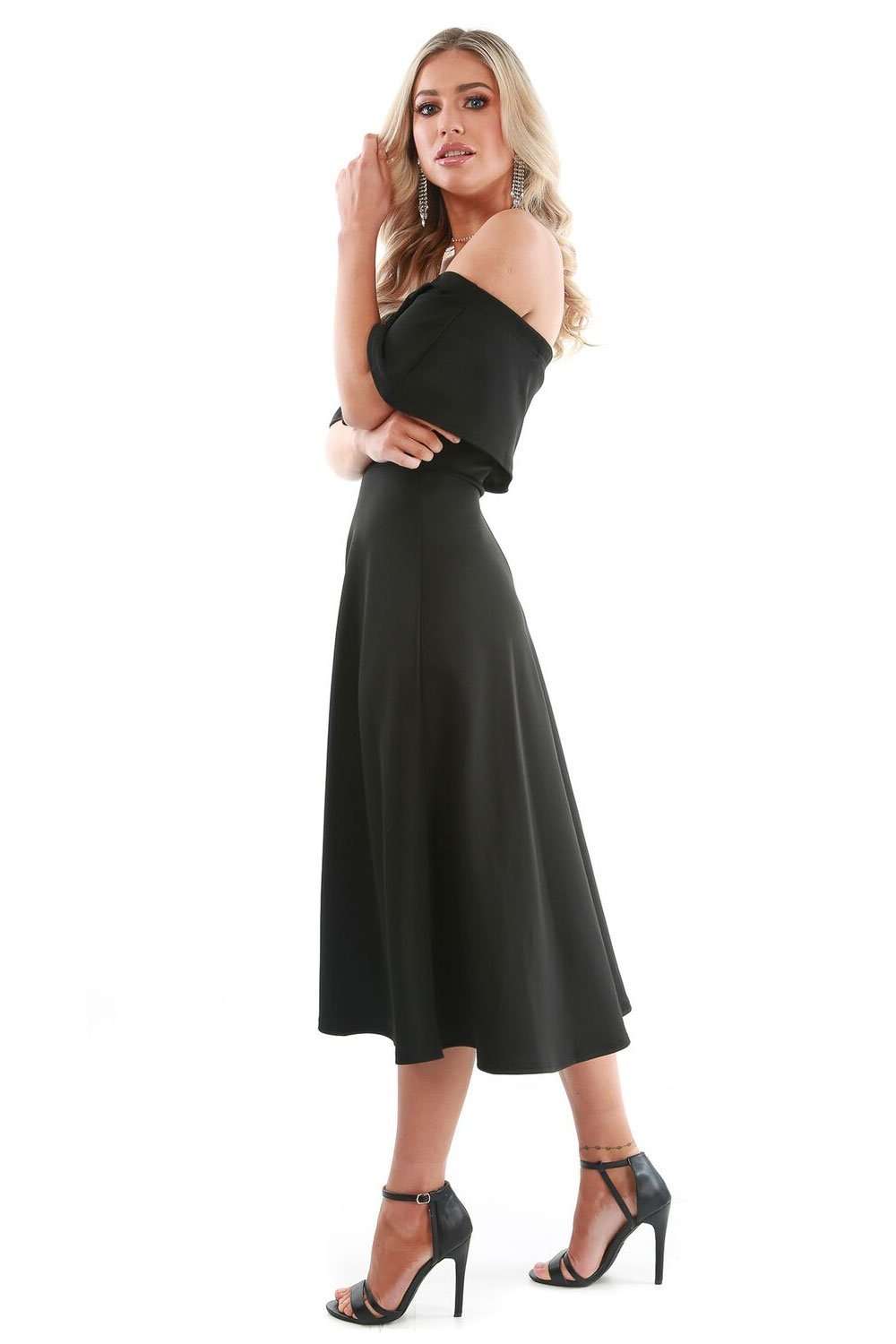 Elsie Bardot Frill Midi Skater Dress - bejealous-com