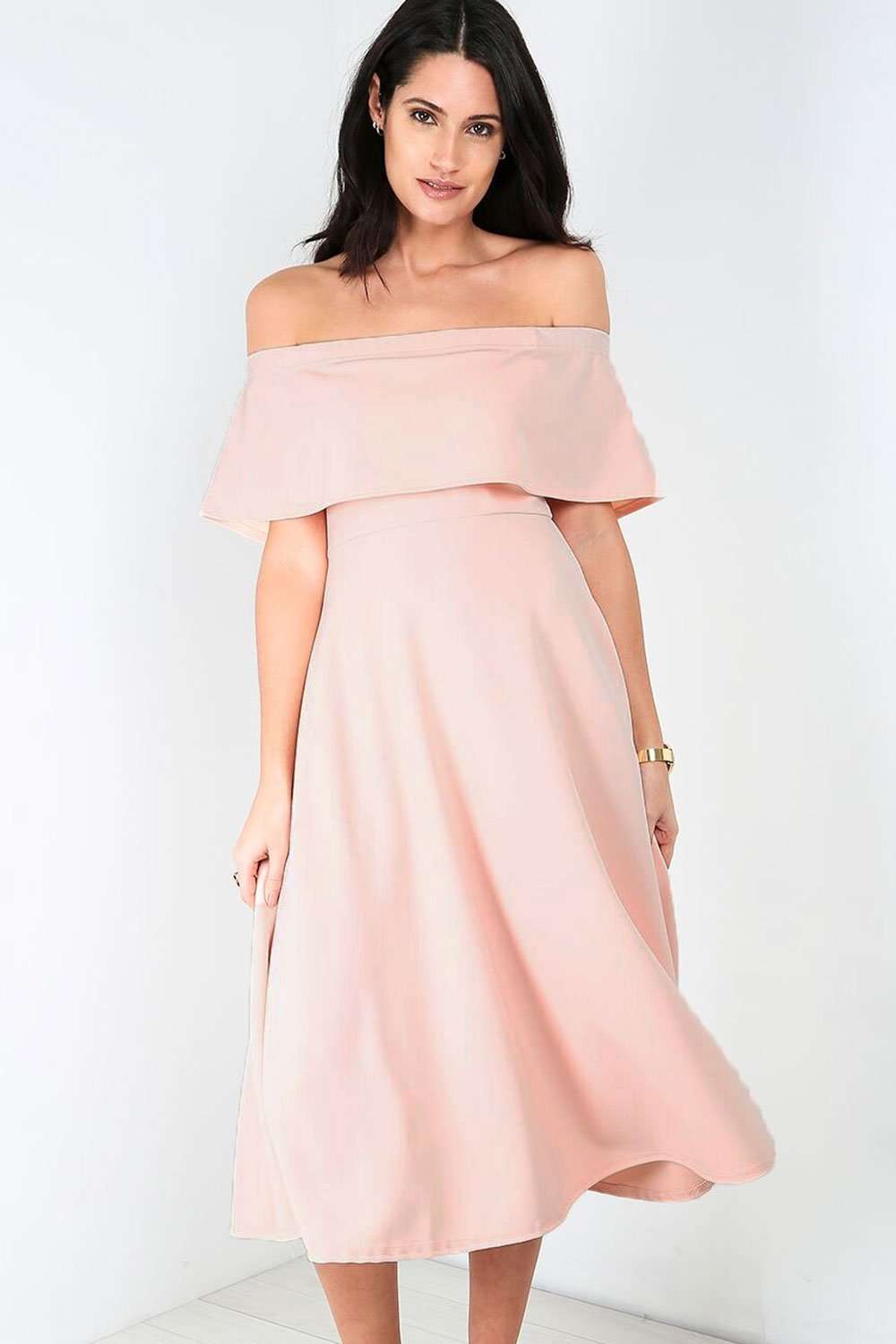 Elsie Bardot Frill Midi Skater Dress - bejealous-com