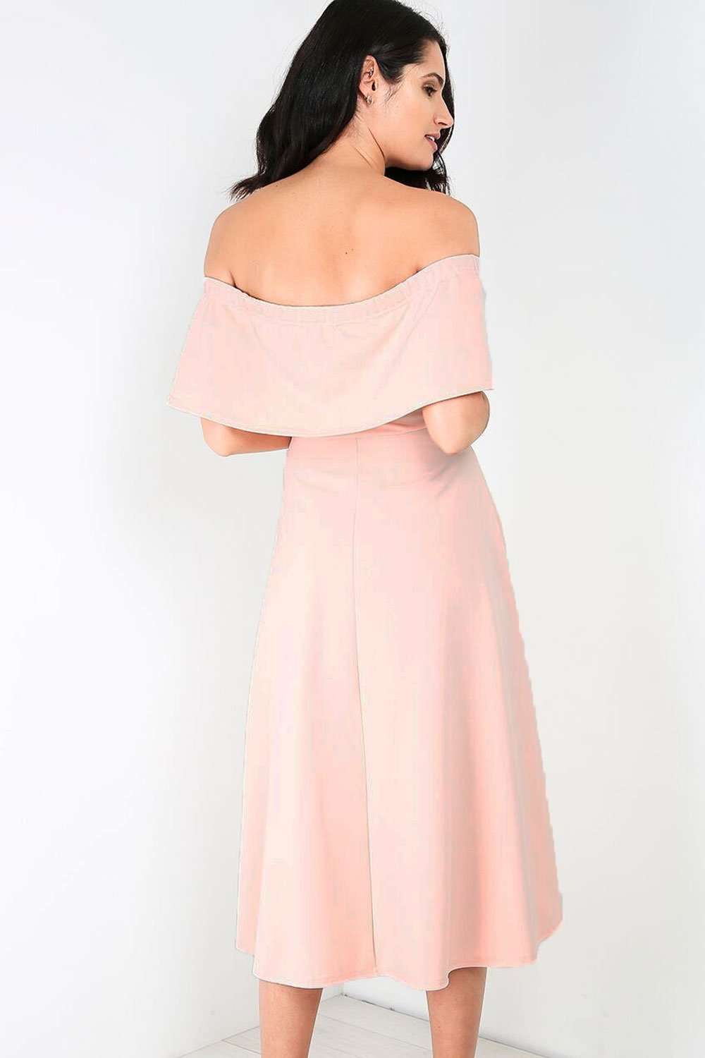 Elsie Bardot Frill Midi Skater Dress - bejealous-com