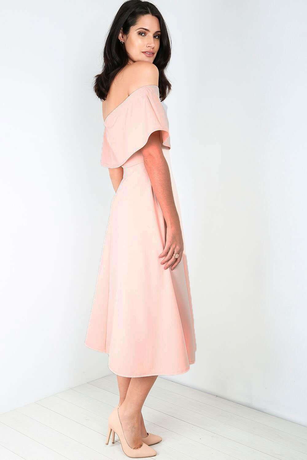 Elsie Bardot Frill Midi Skater Dress - bejealous-com