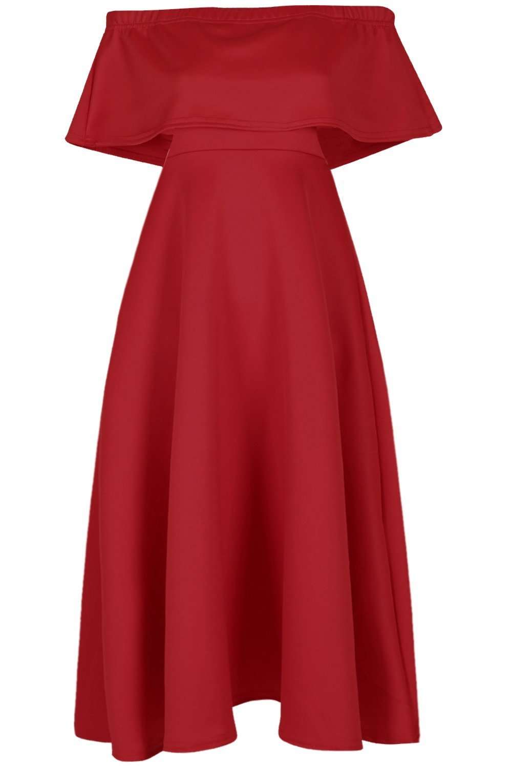 Elsie Bardot Frill Midi Skater Dress - bejealous-com