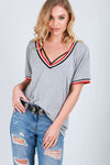 Elsie Oversized Vneck Striped Basic Tshirt - bejealous-com