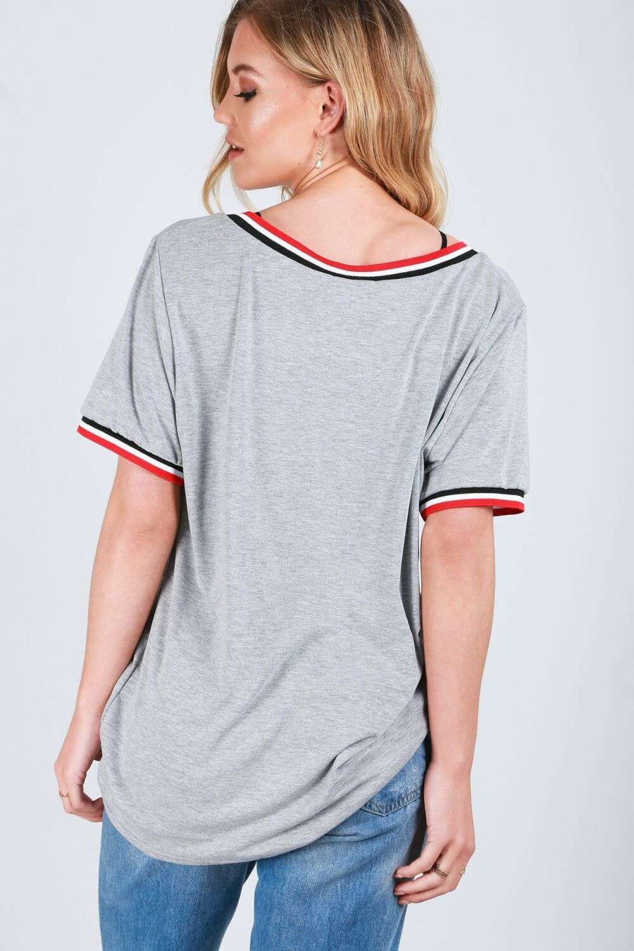 Elsie Oversized Vneck Striped Basic Tshirt - bejealous-com