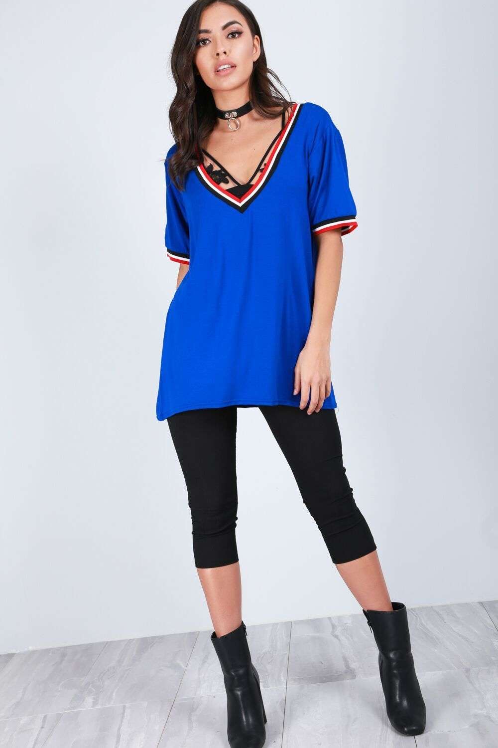 Elsie Oversized Vneck Striped Basic Tshirt - bejealous-com