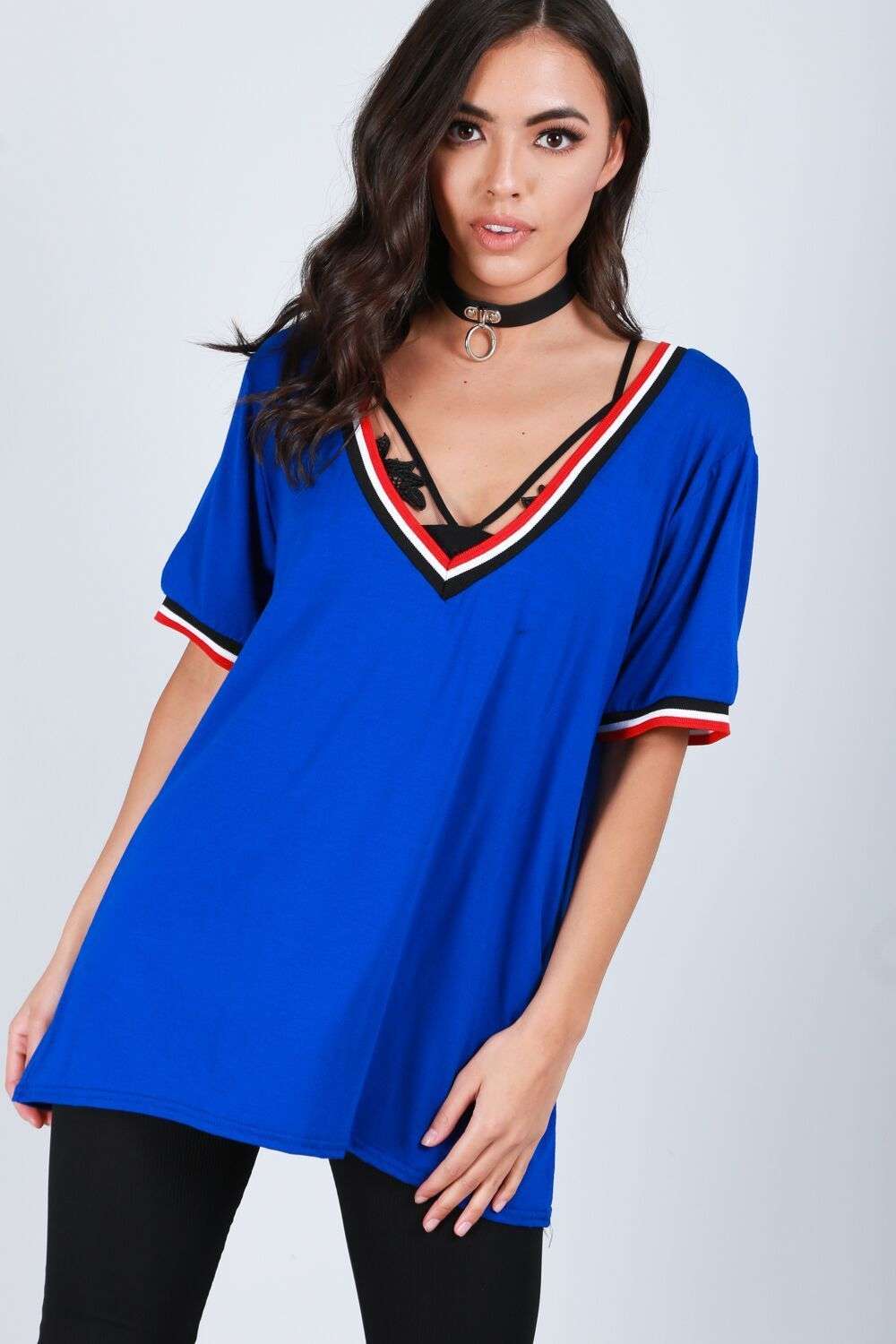 Elsie Oversized Vneck Striped Basic Tshirt - bejealous-com