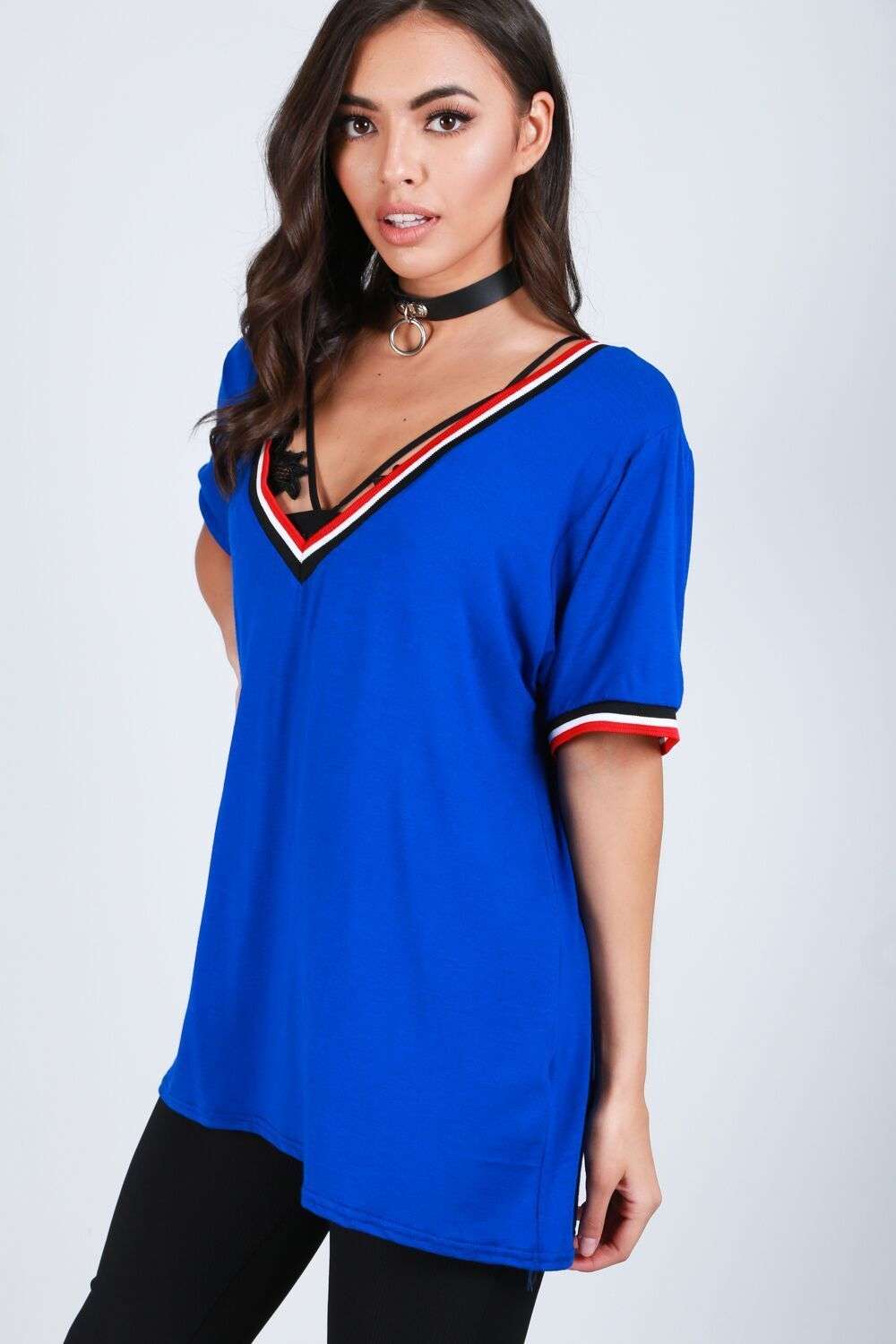 Elsie Oversized Vneck Striped Basic Tshirt - bejealous-com