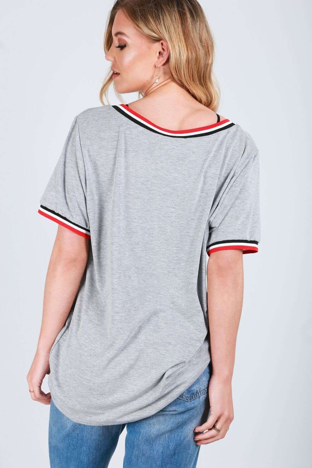 Elsie Oversized Vneck Striped Basic Tshirt - bejealous-com