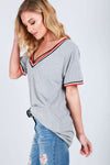 Elsie Oversized Vneck Striped Basic Tshirt - bejealous-com