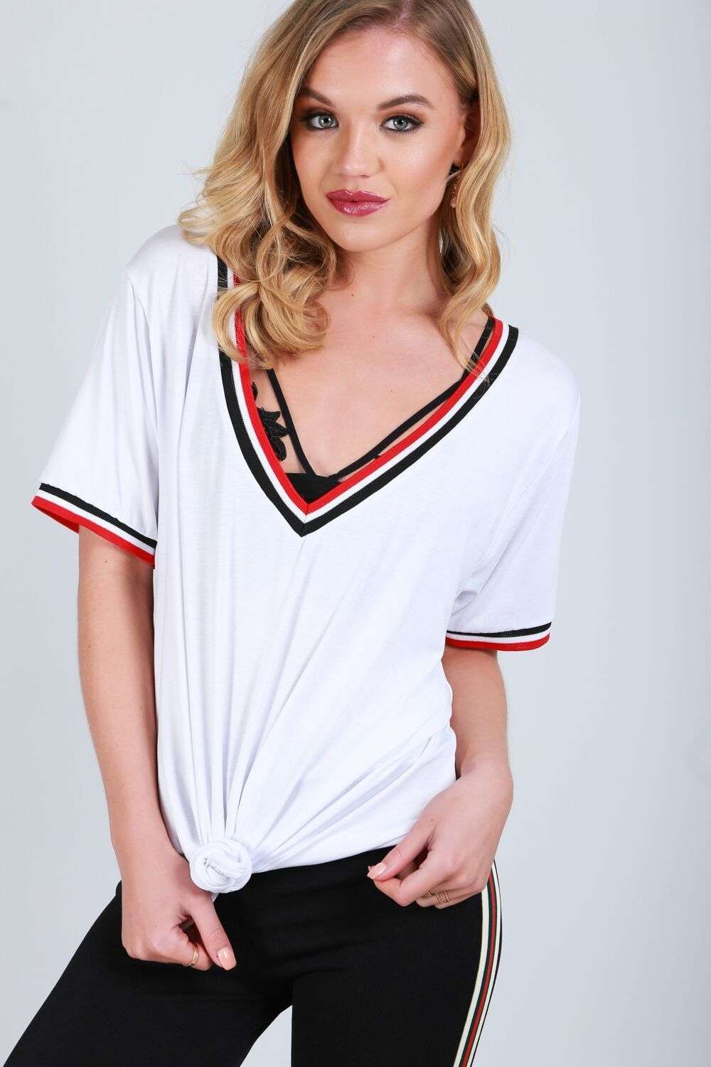 Elsie Oversized Vneck Striped Basic Tshirt - bejealous-com