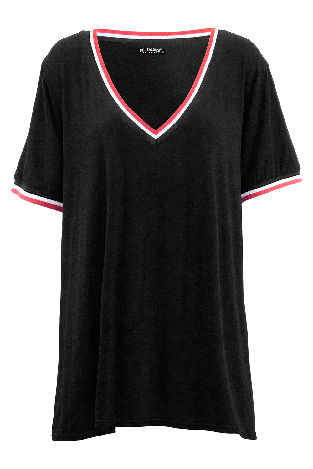 Elsie Oversized Vneck Striped Basic Tshirt - bejealous-com