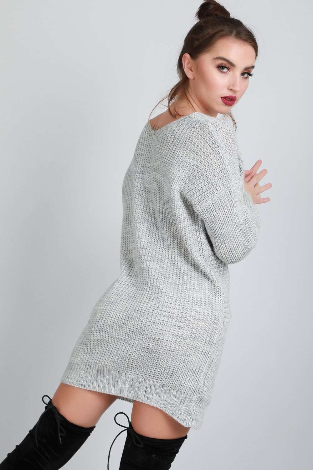 Elyssa Twist Front Oversized Knitted Jumper Dress - bejealous-com