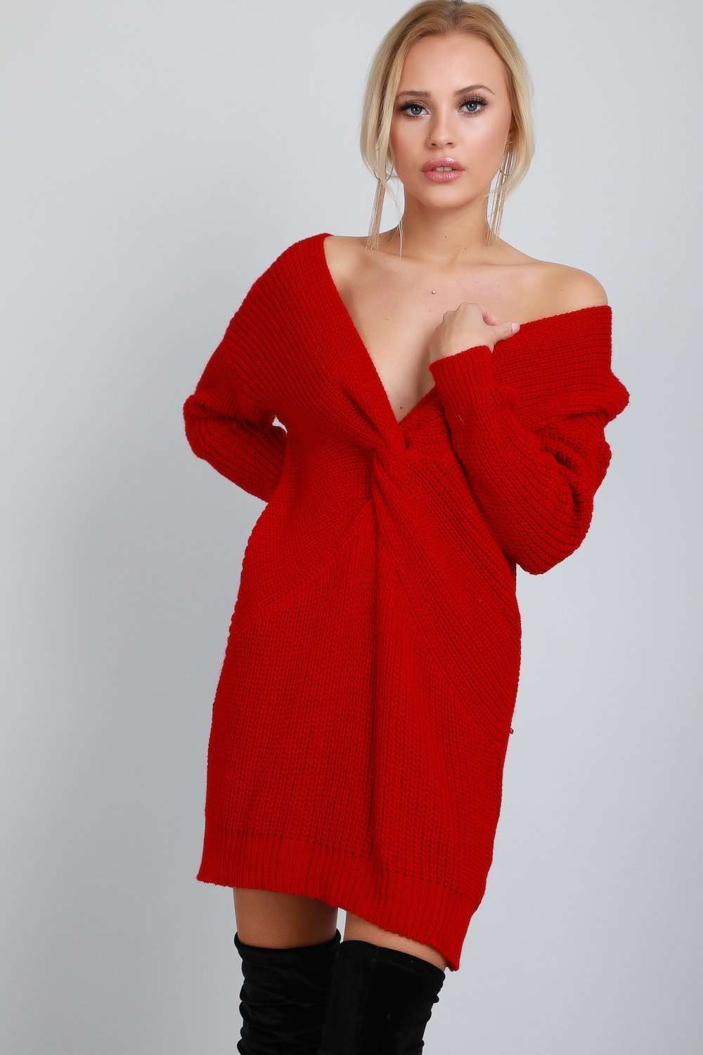 Elyssa Twist Front Oversized Knitted Jumper Dress - bejealous-com