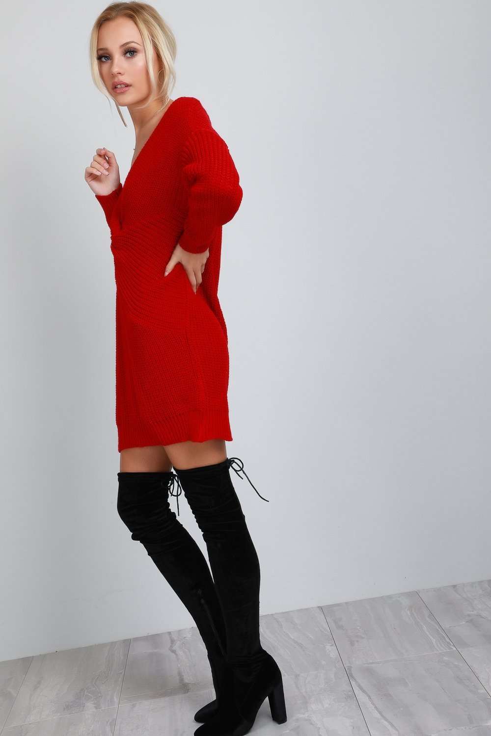 Elyssa Twist Front Oversized Knitted Jumper Dress - bejealous-com