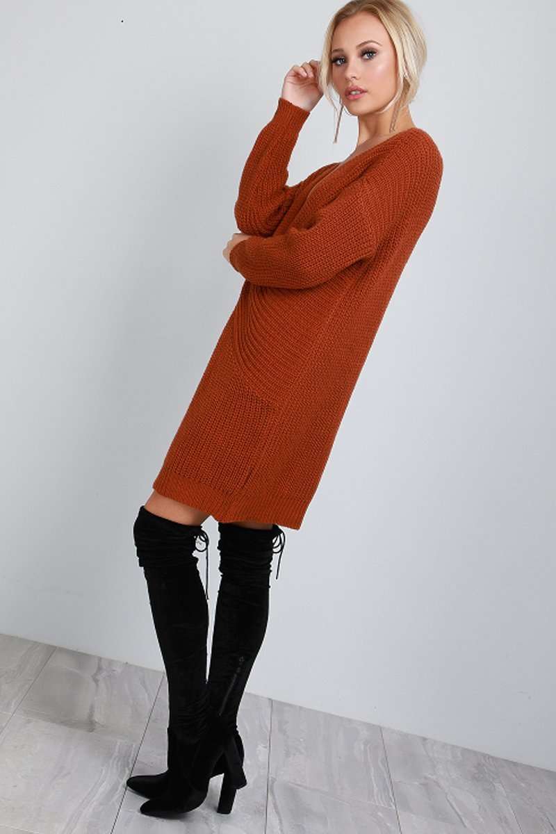 Elyssa Twist Front Oversized Knitted Jumper Dress - bejealous-com