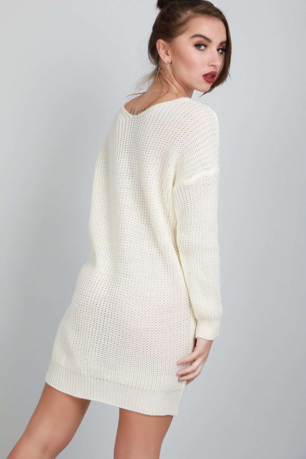 Elyssa Twist Front Oversized Knitted Jumper Dress - bejealous-com
