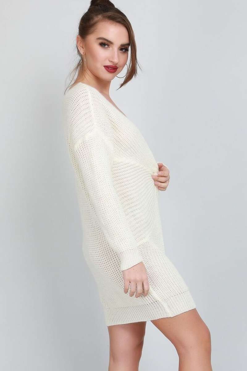 Elyssa Twist Front Oversized Knitted Jumper Dress - bejealous-com
