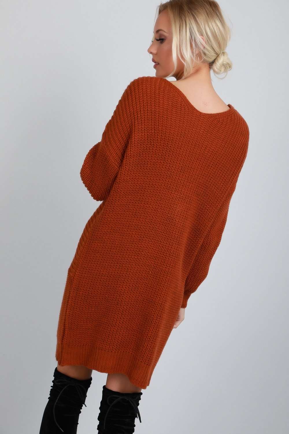 Twist Front Cream Oversize Knitted Jumper Dress - bejealous-com