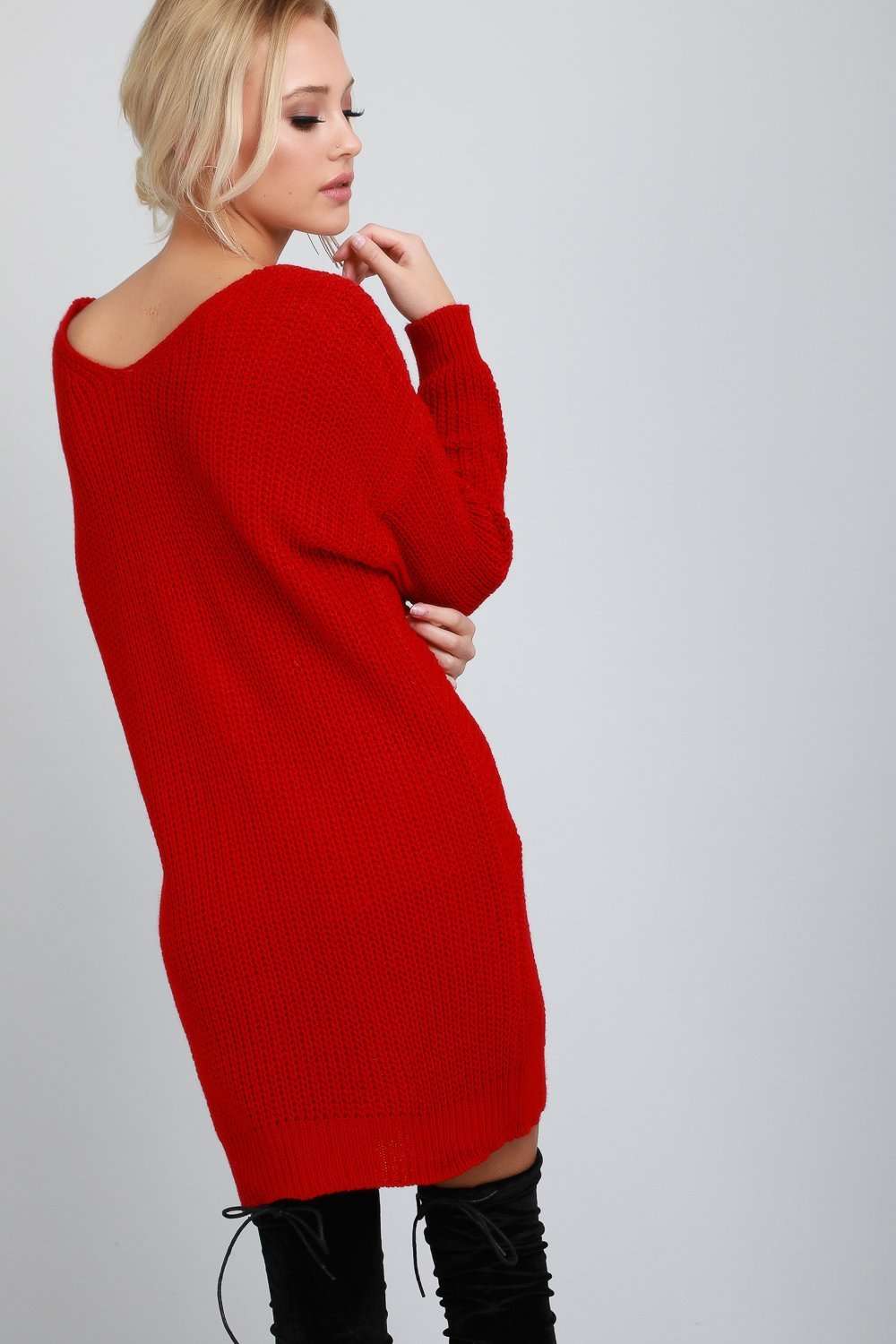 Twist Front Cream Oversize Knitted Jumper Dress - bejealous-com