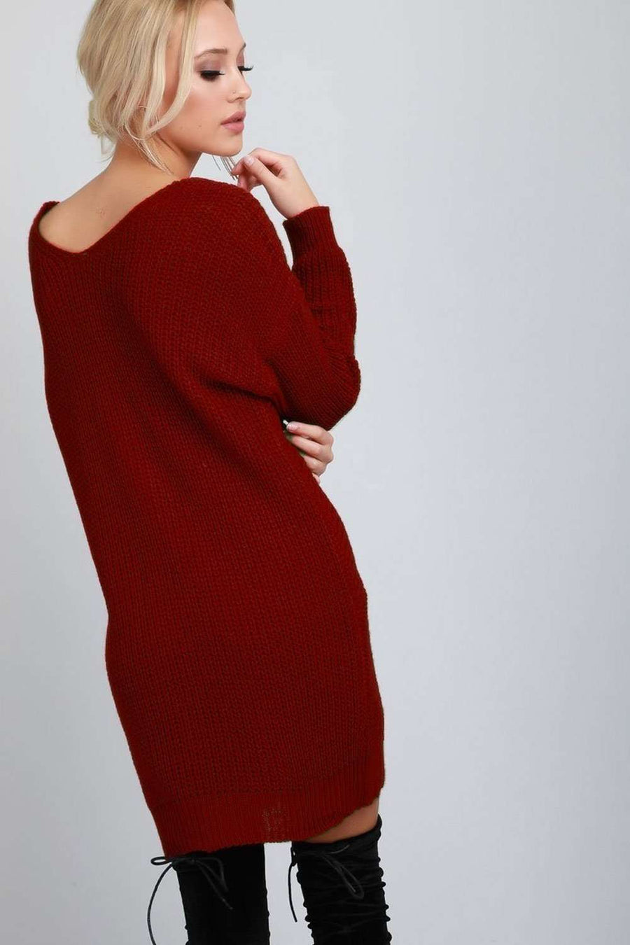 Elyssa Twist Front Oversized Knitted Jumper Dress - bejealous-com